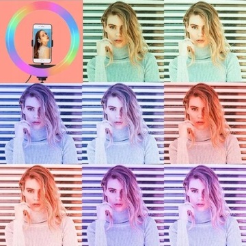 СВЕТОДИОДНАЯ КОЛЬЦЕВАЯ RGB ЛАМПА СО ШТАТИВОМ ДЛЯ ФОТО И ВИДЕО СЕЛФИ МАКИЯЖА