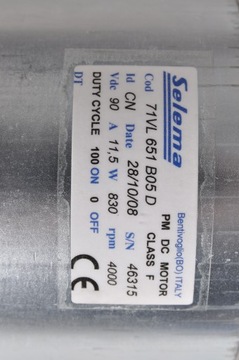 Серводвигатель SELEMA 71VL651B05D, 4000 об/мин, 90 В постоянного тока PMDC