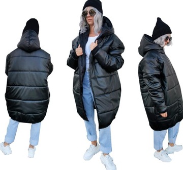 P1 CZARNY MAT PIKOWANY SKÓRZANY MEGA OVERSIZE UNI