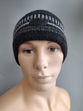 ШАПКА МУЖСКАЯ ПЛОТНАЯ ЗИМНЯЯ САБФИЛЬ НА ФЛИСЕ, ЧЕРНАЯ, ТЕПЛЫЕ ПОЛОСКИ