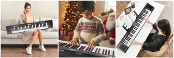 DUŻY KEYBOARD PIANINO ORGANY PODŚWIETLANE KLAWISZE LED DO NAUKI + STATYW