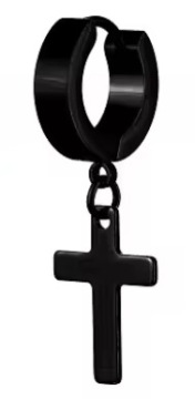 HUGGIE Okrągły Kolczyk Do Ucha Krzyż Krzyżyk Gothic, Punk STAL