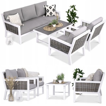 Zestaw Mebli Ogrodowych Wypoczynkowych OLYMPIA Sofa Fotel Stolik na Taras