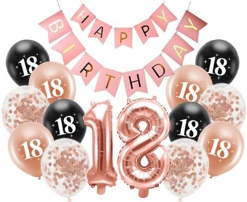 ZESTAW dekoracji BALONY 18 urodziny rose gold