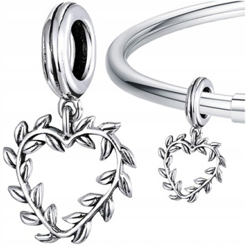 CHARMS SERCE srebro 925 zawieszka S925 koralik gałązki serce plecione beads
