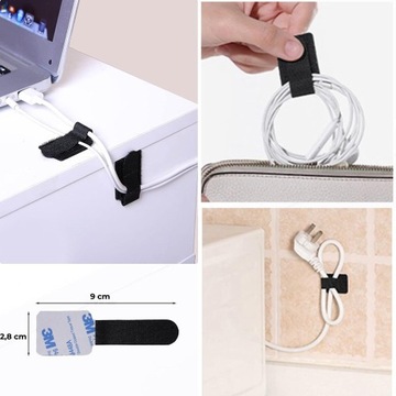 Zestaw Organizer Uchwyt Klips do Kabli Zaczep Rzep Samoprzylepny Maskownica