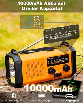 Радио DAB/FM/RDS, аккумулятор 5000 мАч, портативное, солнечное, фонарик, внешний аккумулятор