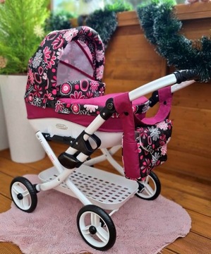 Солидная польская кукольная коляска, глубокая Adbor LILY+Кошелёк+Корзина