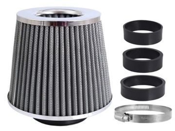 Filtr powietrza stożkowy srebrny chrom + adaptery