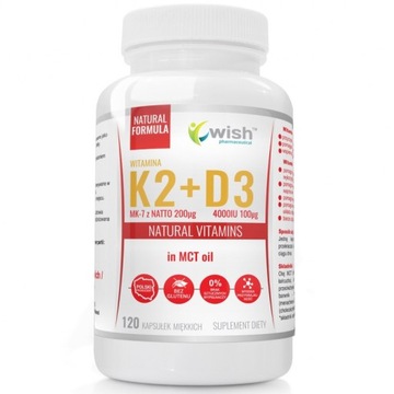 WISH WITAMINA K2MK7 200MCG+WITAMINA D3 4000IU 120C ODPORNOŚĆ MIĘŚNIE