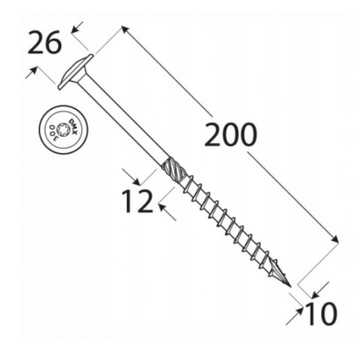 Шурупы столярные по дереву 10х200 TORX С ШАЙБОЙ ГОЛОВКОЙ DMX 50шт.