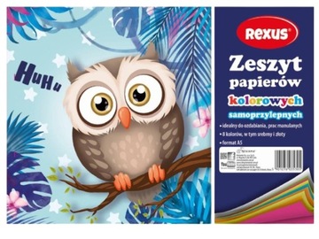 WYCINANKA A5 8 KOLORÓW SAMOPRZYLEPNA ZESZYT PAPIERÓW KOLOROWYCH REXUS