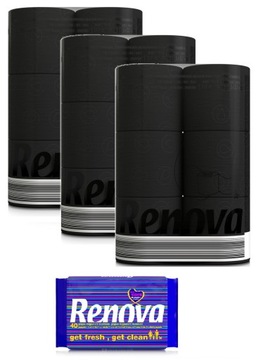 3x Czarny papier toaletowy Renova 6R +papier nawilżany