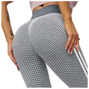 Legginsy sportowe damskie PUSH up KARBOWANE getry z WYSOKIM STANEM lampas S