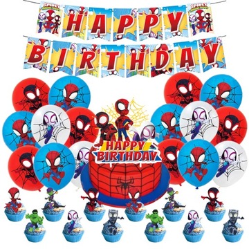Zestaw Dekoracje Urodzinowy Spider Balony Topper Baner Dla Imprezy 44 Szt