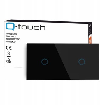 PANEL SZKLANY DOTYKOWY WŁĄCZNIK ŚWIATŁA PODWÓJNY CZARNY 1+1 2 MODUŁY LED