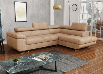 Beżowy narożnik welurowy MONTANA sofa rozkładana z funkcją spania rogówka