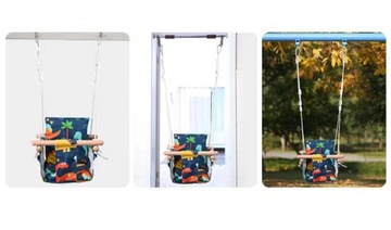 DREWNIANA HUŚTAWKA DLA DZIECI DO DOMU OGRODU KOLOROWA + PODUSZKA REGULOWANA