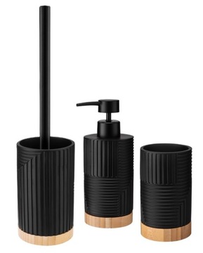 Zestaw łazienkowy 3-el. CAMINO polyresin czarny mat bambus loftowy boho