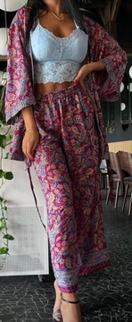 Komplet BOHO4 BS kimono, spodnie jedwab 4wzory