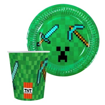ZESTAW TALERZYKI KUBKI URODZINY MINECRAFT PIKSELE