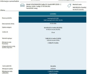 Volkswagen Caddy V 2026 Volkswagen Caddy Life Maxi 1.5 TSI 116 KM DSG 1.5 Benzyna 116KM, zdjęcie 1