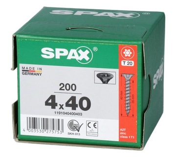 Wkręty czarne SPAX 4x40 T20 pełny gwint 200 szt