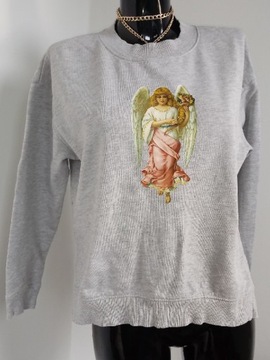 H&M bawełniana szara bluza basic nadruk anioł aniołek barokowy melanż M 38