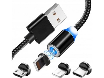 KABEL MAGNETYCZNY 3w1 ŁADOWARKA iphone micro USB C
