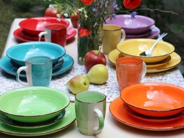 Ceramiczne duże talerze płaskie 27cm 6 szt RAINBOW