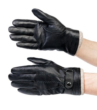 Rękawiczki skórzane męskie zimowe czarne na prezent Rovicky