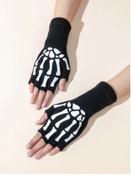 D3 ПЕРЧАТКИ БЕЗ ПАЛЬЦЕВ БЕЛЫЕ КОСТИ ЭМО ГОТА