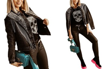 KURTKA JEANS ŁAŃCUSZKI FRĘDZLE BOYFRIEND KATANA L