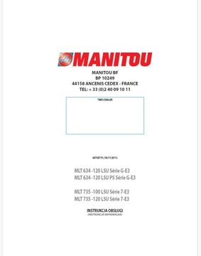 Instrukcja obsługi Ładowarka teleskopowa Manitou MLT 634 735 G-E3 7-E3