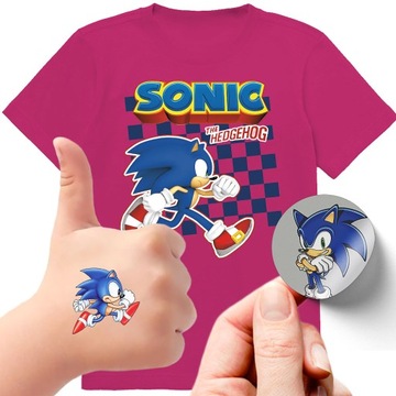 ZESTAW 3W1 KOSZULKA DLA DZIECI TATUAŻE NAKLEJKI SONIC 152 JAKOŚĆ
