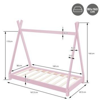Кровать Типи с ламелями 80х160 см Pink Wood ML