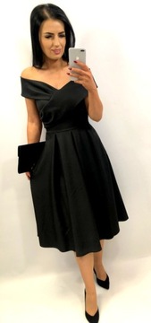 Sukienki na Wesele Marilyn Monroe Midi Rozkloszowana Elegancka Czarna XL
