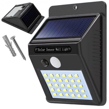 MOCNA LAMPA SOLARNA KINKIET ELEWACYJNY 30 LED Z CZUJNIKIEM RUCHU ZMIERZCHU