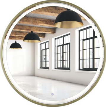 LUSTRO OKRĄGŁE PODŚWIETLANE LED ZŁOTE 70 CM