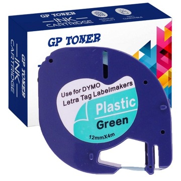 Taśma do DYMO LetraTag 12mmx4m zielona 59425 Plastik GP-DY59425