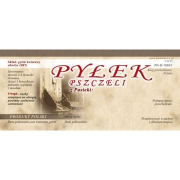 Etykieta naklejka na pyłek pszczeli 50szt EP3