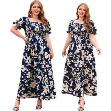 ZWIEWNA ELEGANCKA SUKIENKA DAMSKA W KWIATY PLUS SIZE LUŹNA