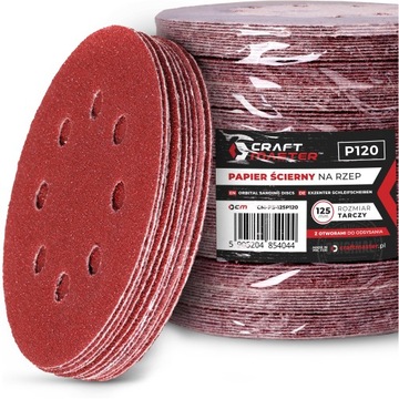 PAPIER ŚCIERNY NA RZEP 125mm P120 KRĄŻEK Z OTWORAMI SZLIFIERKI ZESTAW x100