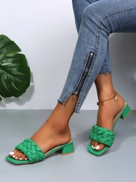 SHEIN ZIELONE PLECIONE KLAPKI NA OBCASIE Z EKOSKÓRY 41 22630
