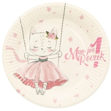TALERZYKI TALERZYK PAPIEROWY RÓŻOWY KOTEM MAM JUŻ ROCZEK URODZINY