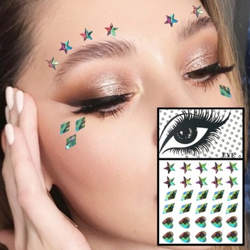 Face Jewels Temporary Tattoos Eyes Eyeliner Bindi Dots Gems Makeup