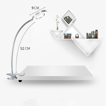 Lampka USB z zaciskiem, obrotowe ramię, składane, regulowane biurko z lupą