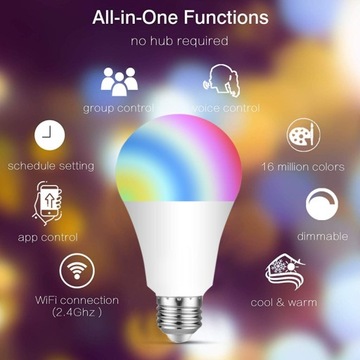 Светодиодная лампа Google Alex Area LED E27 7 Вт, 1 шт., лампа WiFi