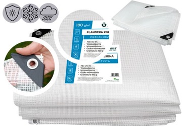 OCHRONNA PLANDEKA PRZEZROCZYSTA NA SAMOCHÓD MROZOODPORNA OKRYCIE 100G 8x5m