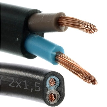Kabel przewód miedziany czarny OMYp 2x1,5 - 50m